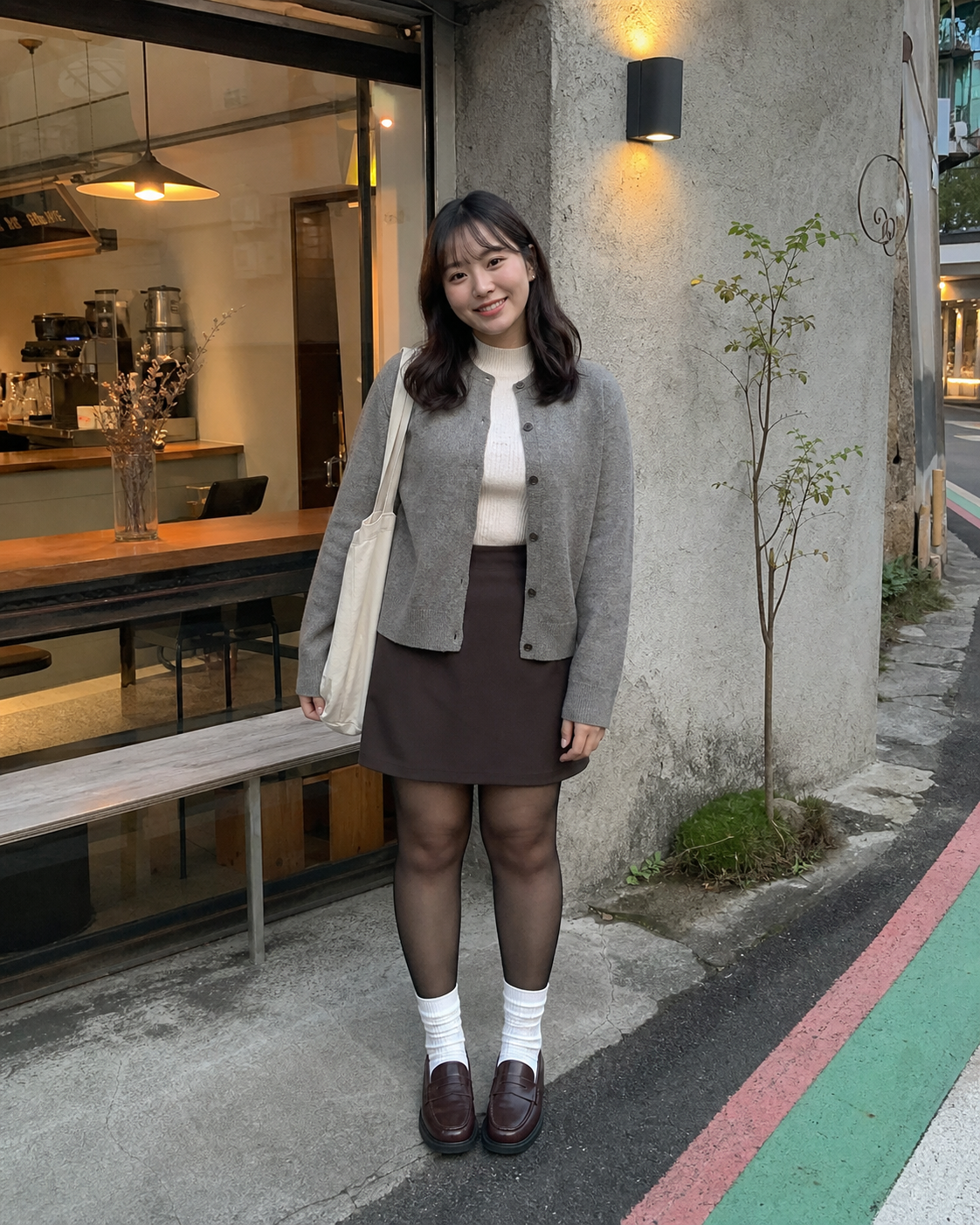 Taipei Café Evening: 10D — adult outfit with black tights layered under white socks