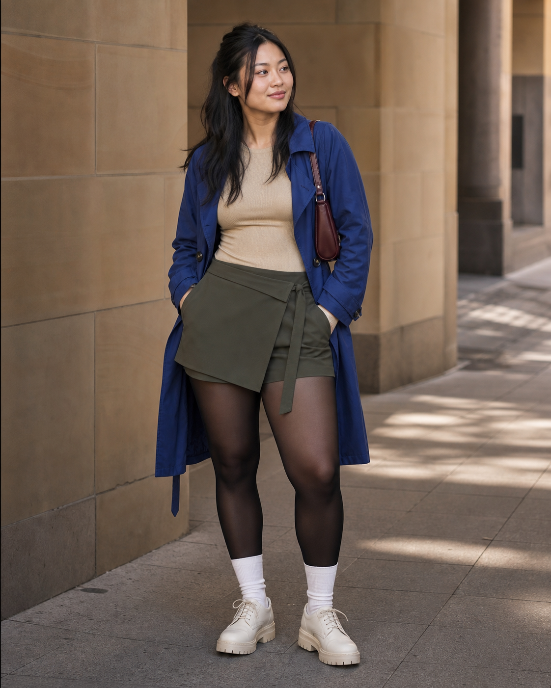 Sydney Cobalt Arcade: 40D — adult outfit with black tights layered under white socks