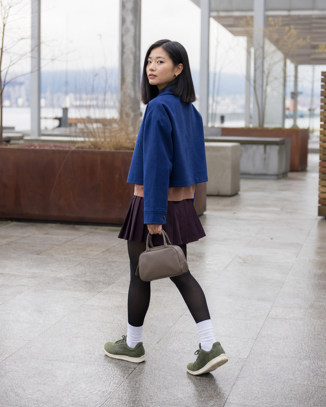 Vancouver Cobalt Harbor: 40D — adult outfit with black tights layered under white socks